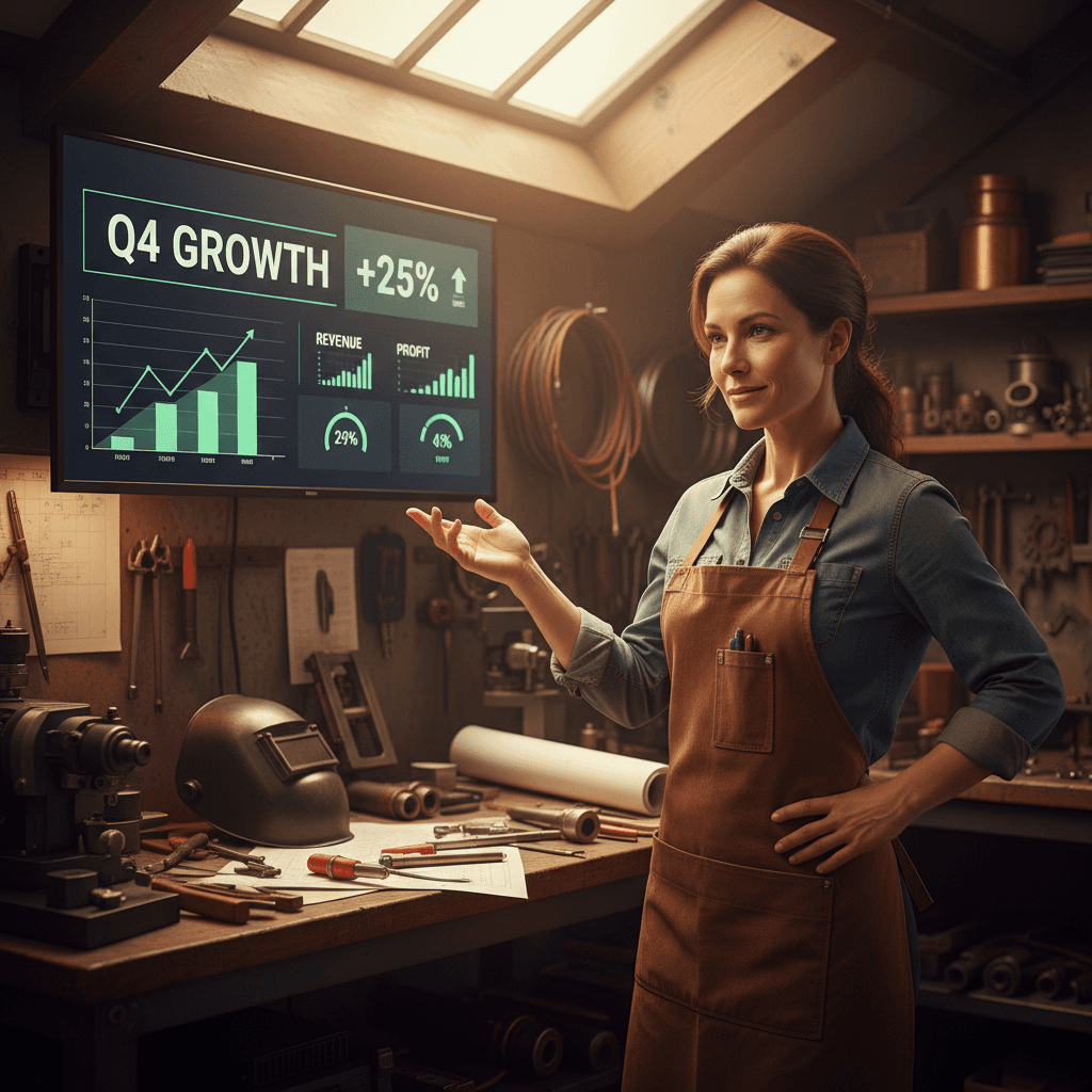 Business owner reviewing growth metrics and operations